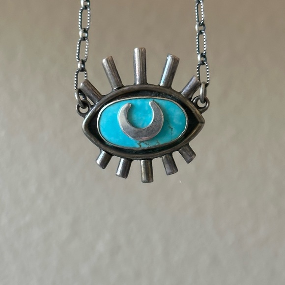 Genuine turquoise Evil Eye Sterling Silver pendant - Picture 2 of 5